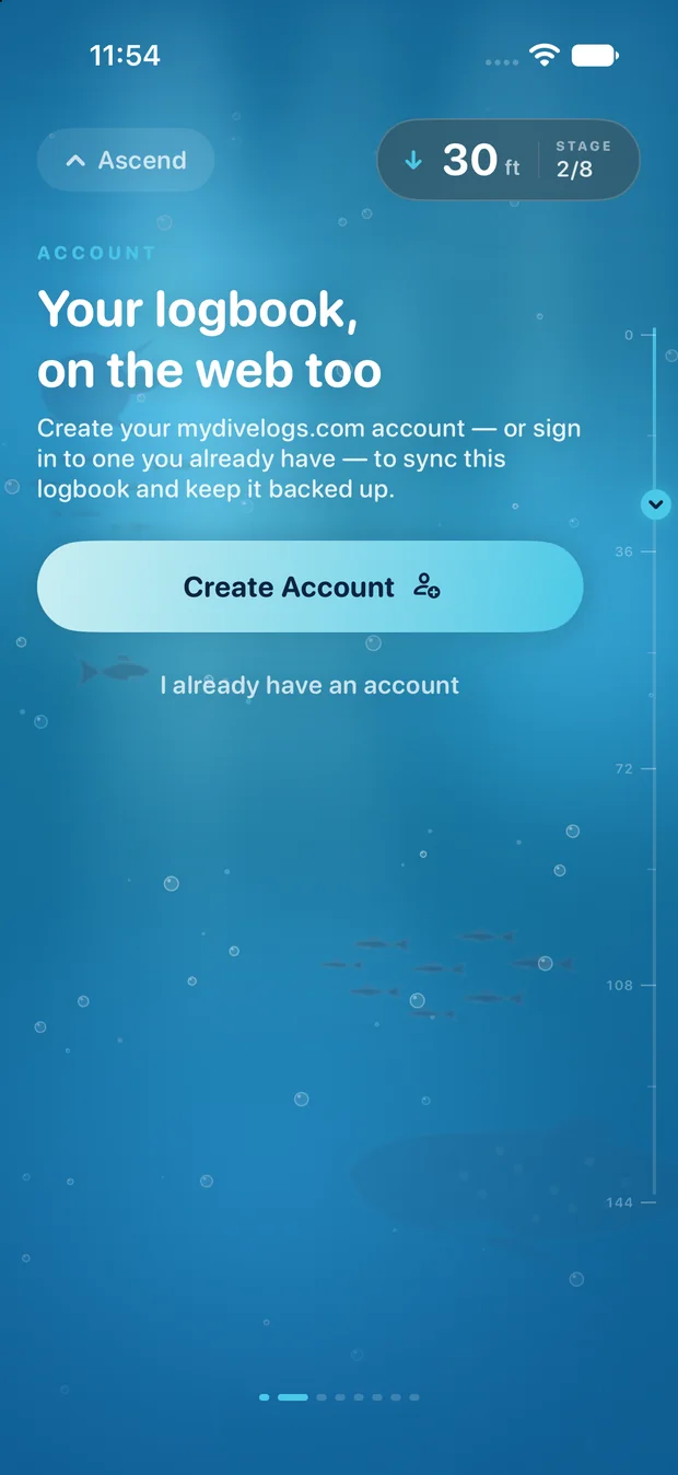 Your logbook, on the web too — screen 3 of 10 of the MyDiveLogs setup